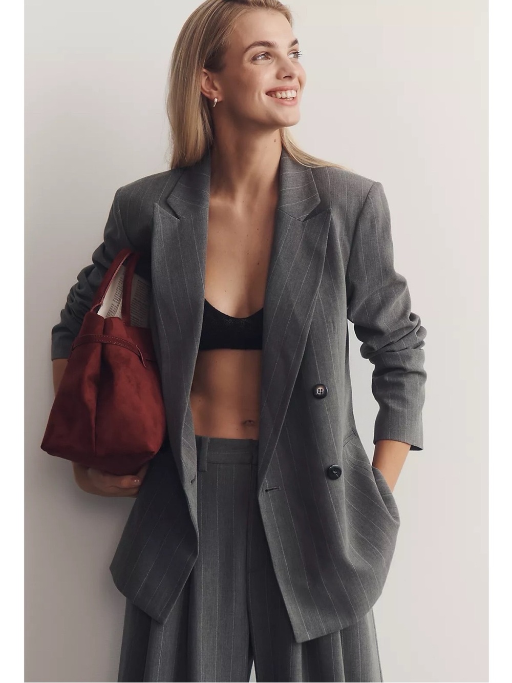 Anthropologie Maeve Rue Oversized Blazer Gray - Picture 6 of 8